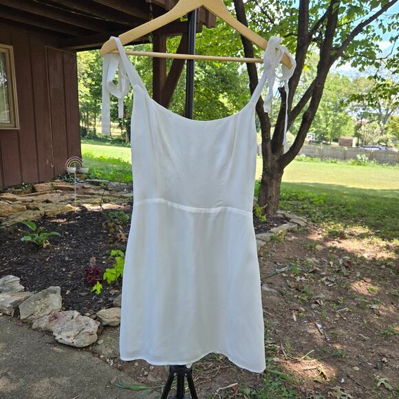 Reformation Coquette Bride Bachelorette Sheer Dainty Romantic White Mini Dress 6 - Picture 2 of 12